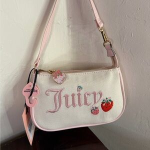 Juicy Couture Pink & White Strawberry Shoulder Bag with Embroidered Logo
